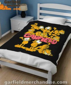 garfield multiple poses black blanket