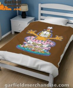 happy birthday garfield cat in town brown blanket