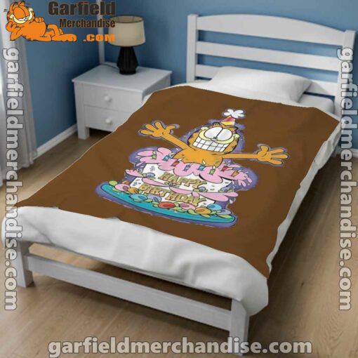 happy birthday garfield cat in town brown blanket