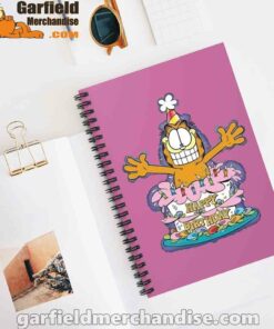 happy birthday garfield cat in town pink notebook