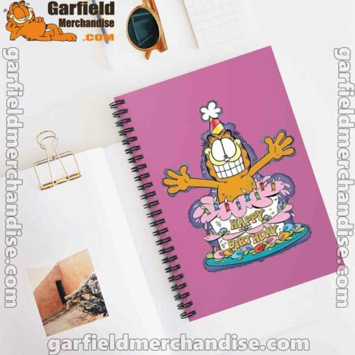 happy birthday garfield cat in town pink notebook