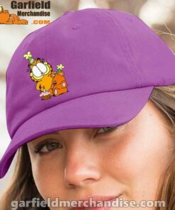 happy birthday garfield with small cake purple hat