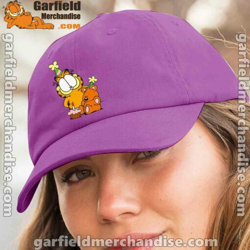 happy birthday garfield with small cake purple hat