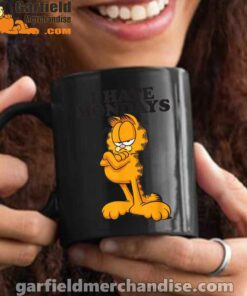 i hate mondays garfield black mug