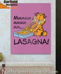 garfield mmm lasagna is life pink canvas