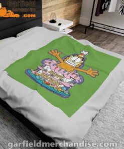 happy birthday garfield cat in town green blanket