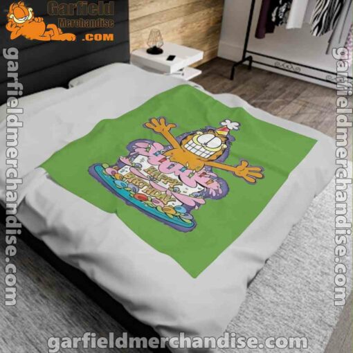 happy birthday garfield cat in town green blanket