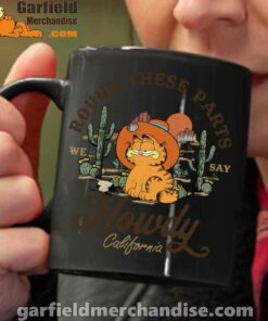 california howdy garfield cowboy black coffee mug