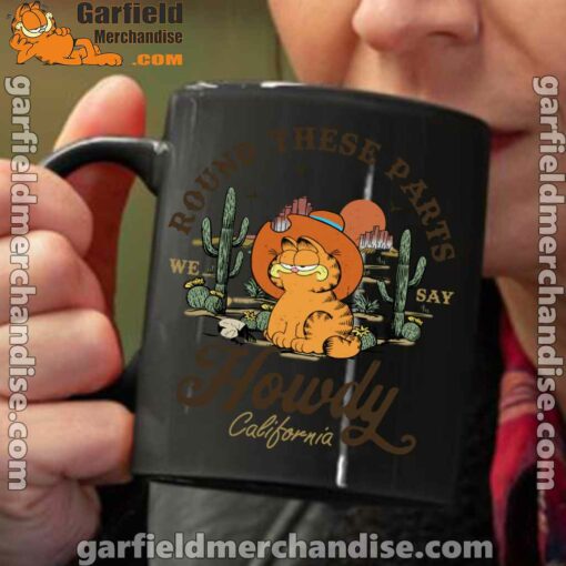 california howdy garfield cowboy black coffee mug