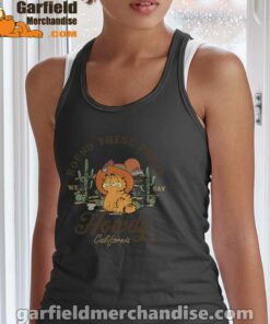 california howdy garfield cowboy black women tank top