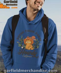 california howdy garfield cowboy blue men hoodie male