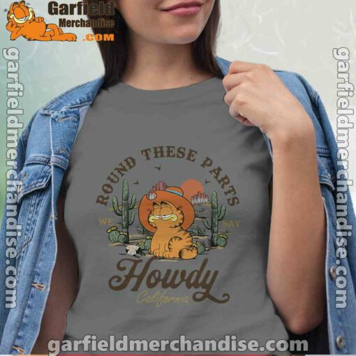 california howdy garfield cowboy gray shirt for women