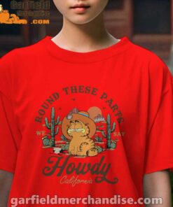 california howdy garfield cowboy kids girl red t shirt female