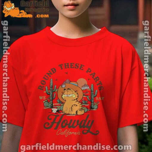 california howdy garfield cowboy kids girl red t shirt female