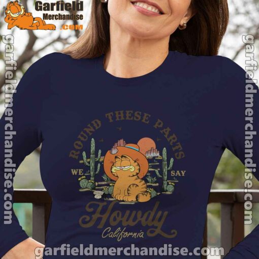 california howdy garfield cowboy navy long sleeve women