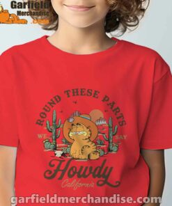 california howdy garfield cowboy red t shirt for youth boy