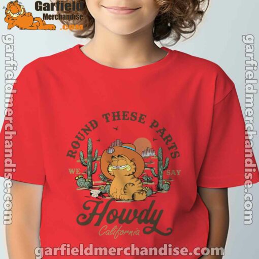 california howdy garfield cowboy red t shirt for youth boy