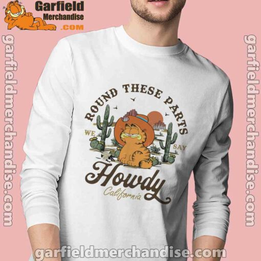 california howdy garfield cowboy white long sleeve with man