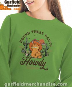 california howdy garfield cowboy women with green sweatshirt