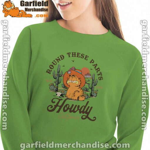 california howdy garfield cowboy women with green sweatshirt