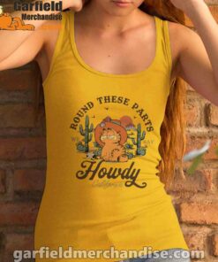 california howdy garfield cowboy yellow tank top women