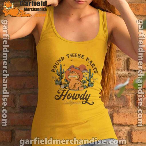 california howdy garfield cowboy yellow tank top women