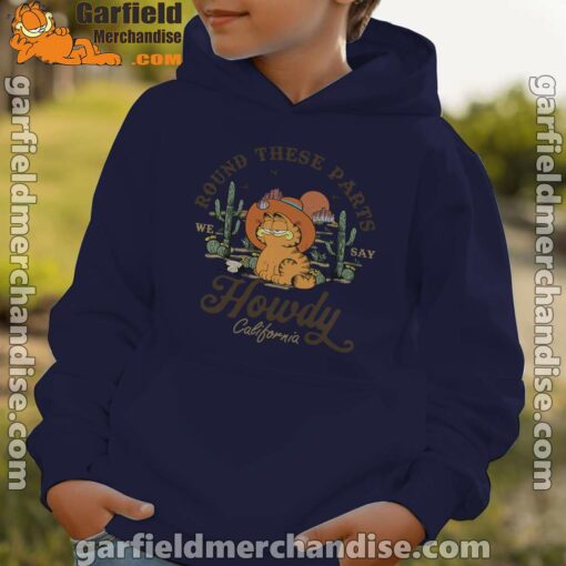 california howdy garfield cowboy youth kid navy hoodie