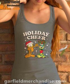 christmas garfield holiday cheer odie brown tank top women