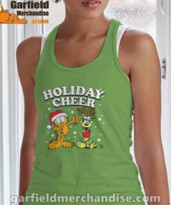 christmas garfield holiday cheer odie green tank top women