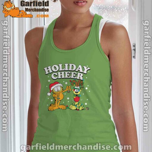 christmas garfield holiday cheer odie green tank top women