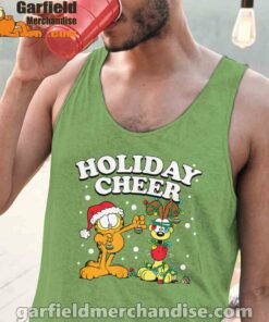 christmas garfield holiday cheer odie men green tank tops