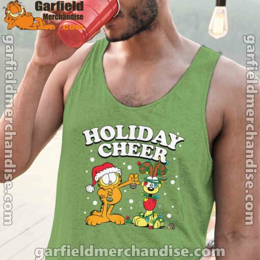 christmas garfield holiday cheer odie men green tank tops