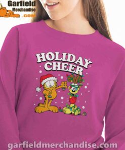 christmas garfield holiday cheer odie pink women sweatshirt