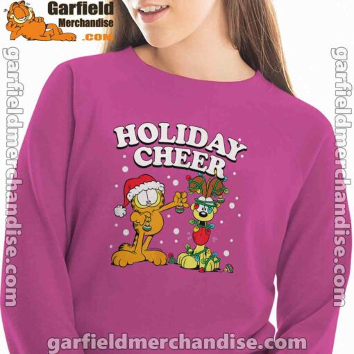 christmas garfield holiday cheer odie pink women sweatshirt