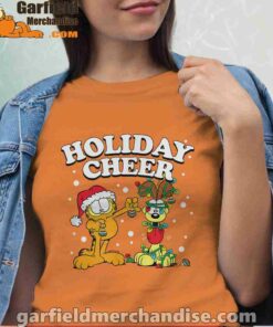 christmas garfield holiday cheer odie women orange t shirt