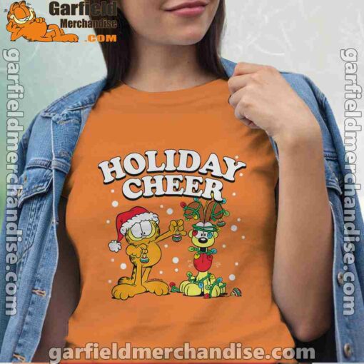 christmas garfield holiday cheer odie women orange t shirt