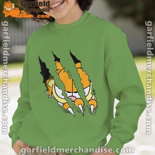 claws the garfield getting what want green sweatshirt kids boy