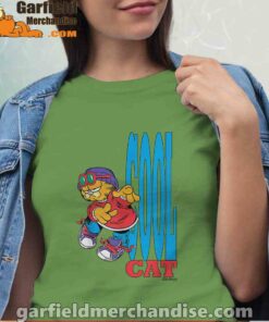 cool garfield cats nap hard and eat harder green t shirt for women