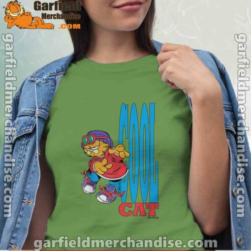 cool garfield cats nap hard and eat harder green t shirt for women