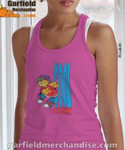 cool garfield cats nap hard and eat harder pink tank top women