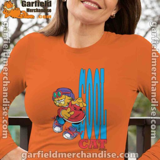 cool garfield cats nap hard and eat harder women's long sleeve orange for female