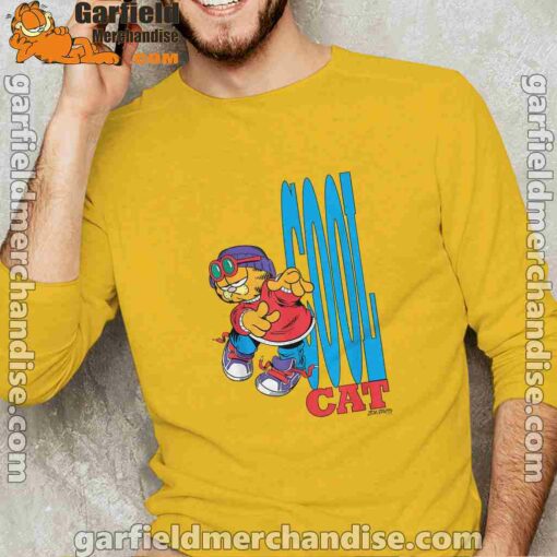 cool garfield cats nap hard and eat harder yellow long sleeve man