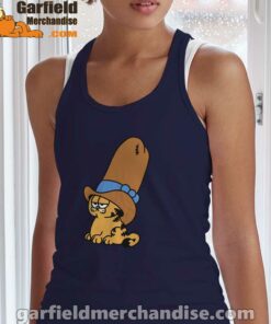 cowboy garfield smile on the day women's navy tank top