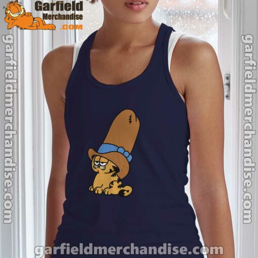 cowboy garfield smile on the day women's navy tank top