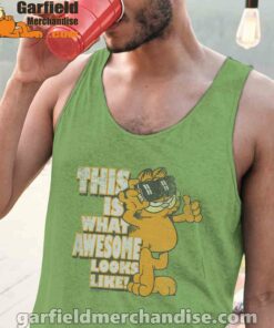 garfield awesome i’ve redefined the word men green tank tops