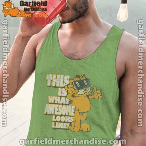 garfield awesome i’ve redefined the word men green tank tops