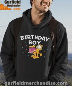 garfield birthday boy cake confetti celebration black men hoodie for male