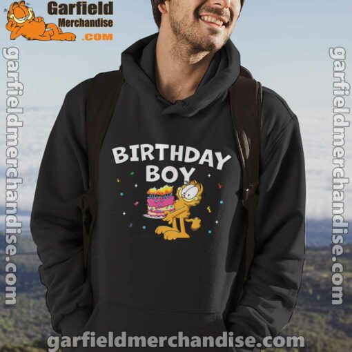 garfield birthday boy cake confetti celebration black men hoodie for male