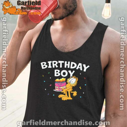 garfield birthday boy cake confetti celebration black men tank tops