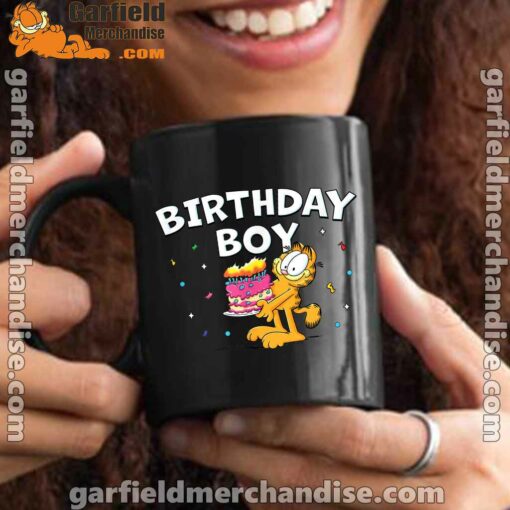 garfield birthday boy cake confetti celebration black mug